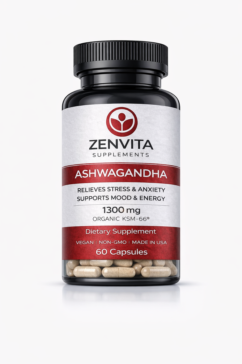 Zenvita Ashwagandha KSM-66® 1300mg – Stress & Mood Support – 60 Capsules