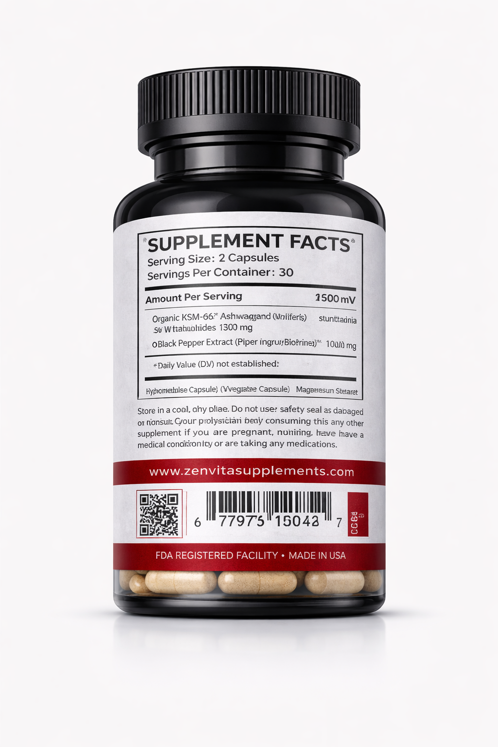 Zenvita Ashwagandha KSM-66® 1300mg – Stress & Mood Support – 60 Capsules